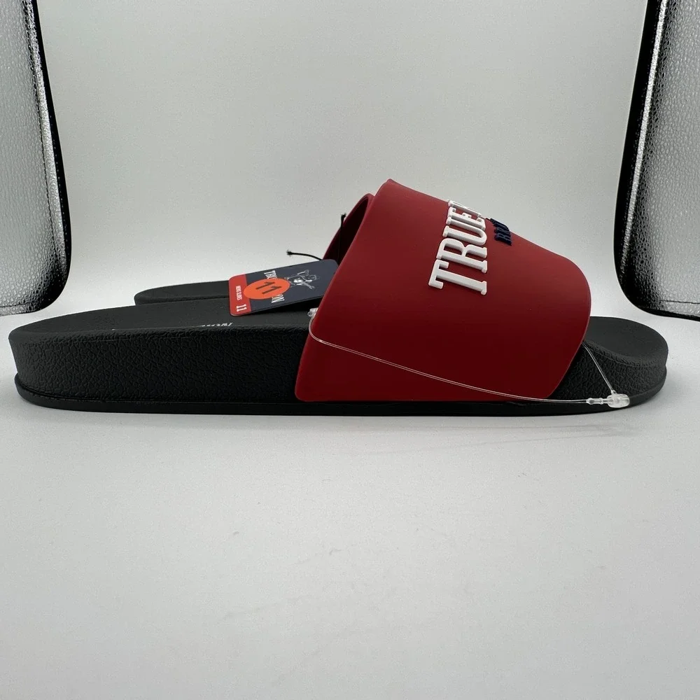 True Religion TR Weezy Slides Mens‎ Size 11 Red White Black Slip On Sandals NWT